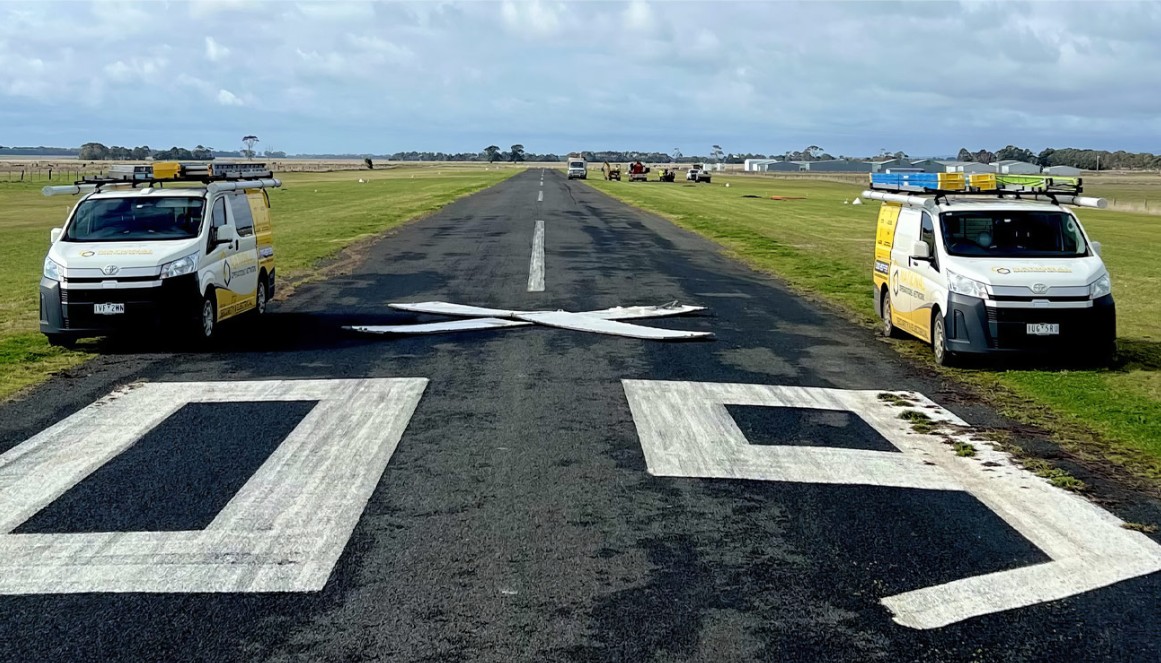 Vans on runway
